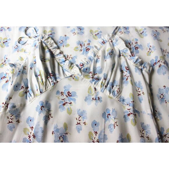 Doen Sandia Floral Ruffle Silk Blend Twill Midi Dress, New, Size 4 - Picture 7 of 13